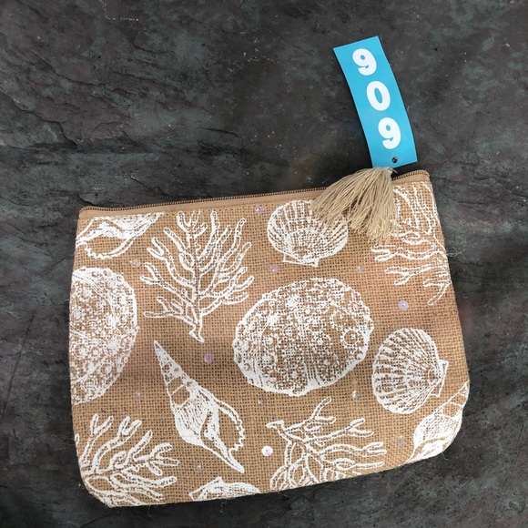 Brand new NWT ivory corded summer tote & burlap pouch - Picture 5 of 7